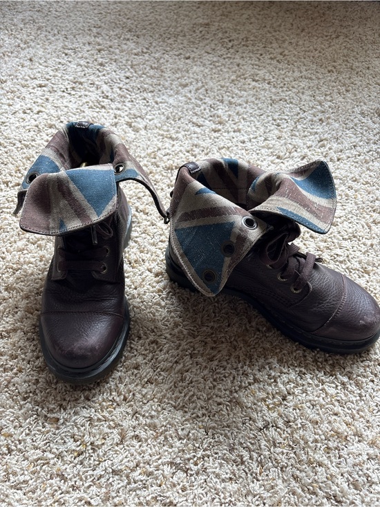 Dr. Martens Shoes - Dr. Martens Aimilita Triumph Union Jack British Flag Leather Fold Boots US 9